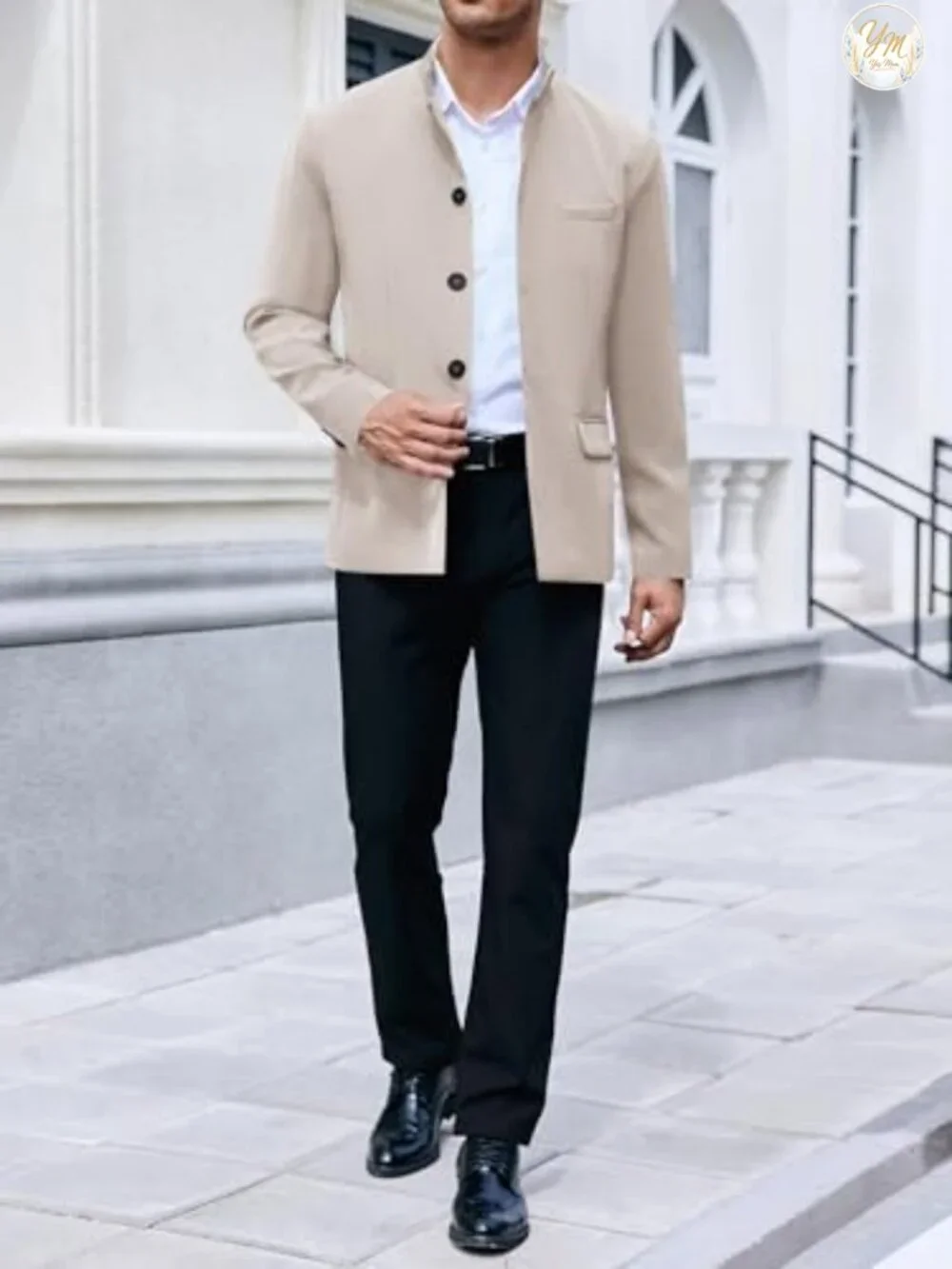 Mandarin Collar Suit Blazer Jacket Lightweight Lined Business Sport Coat